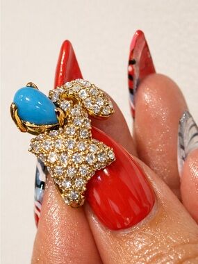 90s Gold Statement Ring with Turquoise Accent